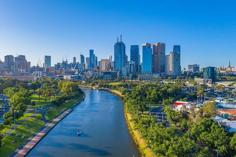 A great shot of the city of Melbourne and Yarra river.